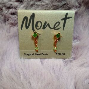 MONET Green Peridot Post and Dangle Earrings - New with Tags (NWT)